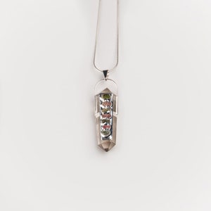 Clear Quartz Crystal Pendant with 7 Chakra Stone Sterling Silver Necklace