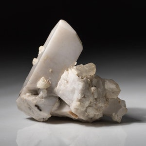 Puede incluir: Un grupo de cristales de cuarzo blancos y transparentes con una variedad de formas y tamaños. Los cristales están dispuestos de forma natural y orgánica, creando una exhibición única e interesante.