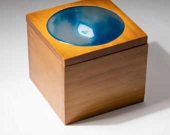 Genuine Blue Agate Inlay Wooden Jewelry Box - WAB-1