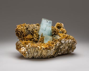 Beryl var. Aquamarine on Muscovite from Nagar, Hunza Valley, Pakistan