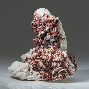Spessartine Garnet with Aquamarine Crystals on Albite from Pakistan