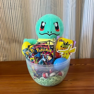 Pokemon Easter Egg, Gift Basket with 3 Booster Packs, Plush and more! Charmander Pikachu Bulbasaur Squirtle
