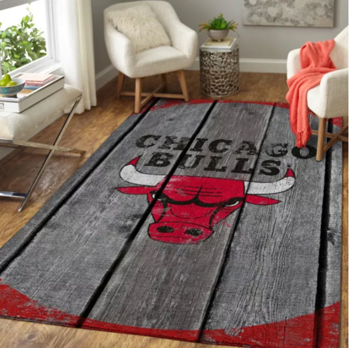 Chicago Bulls Area Rug NBA Chicago Bulls Wooden Printed Rug Etsy