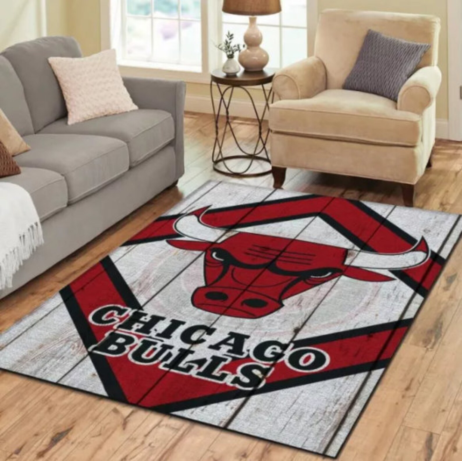 Chicago Bulls Area Rug NBA Chicago Bulls Wooden Printed Rug Etsy