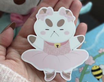 Puppy Cat Ballerina - 3.5" - Matte Vinyl Sticker Weatherproof Dishwasher Safe