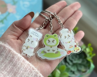 Acrylic Charm Keychains - 2 inches - Puppy Cat Frog, Chef and Treat