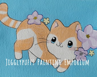Orange Tabby Cat Print – Cute Chibi Acrylic Painting Print (12x16)