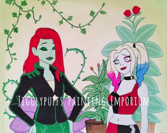 Harley Quinn & Poison Ivy - Acrylic Painting Print - 8x10