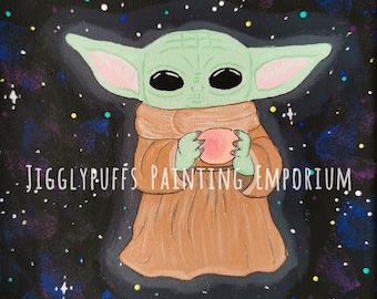 Baby Yoda "Grogu" with Egg Acrylic Painting Print - The Mandalorian - 8x10