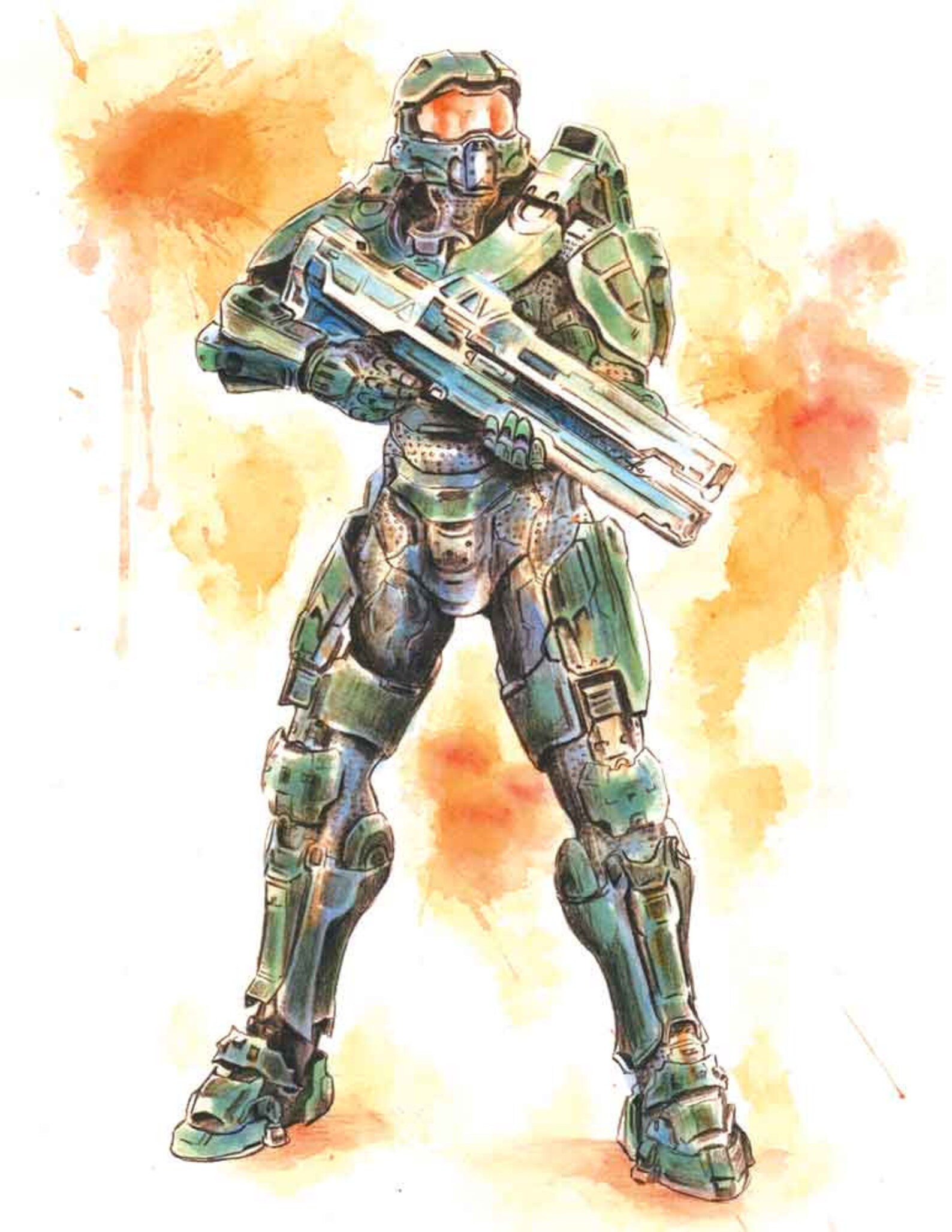Master Chief Watercolour Print | Etsy