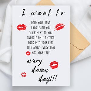 Tarjeta Quiero besarte todos los días, tarjeta de relación a larga distancia, tarjeta Te amo, tarjeta Te extraño, tarjeta de prometido, tarjeta de despliegue