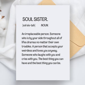 Karta definicji Soul Sister, BFF na całe życie, karta urodzinowa Friendship, karta w stylu słownika, karta urodzinowa Best Friend, zabawna karta rodzeństwa