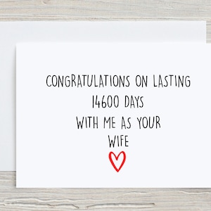 Carte de 40 ans pour mari, carte d'anniversaire de 40 ans pour lui, carte de mariage de 40 ans, carte de 40 ans ensemble, carte de mariage amusante