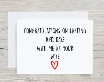 3rd Anniversary Card For Husband, 3 years Anniversary Card For Him, 3 years Married Card, 3 years Together Card, Funny Married Card