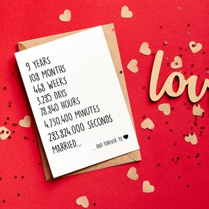 Tarjeta del noveno aniversario para el esposo, tarjeta del noveno aniversario para él, tarjeta divertida de noveno año de casados, tarjeta de noveno año juntos, tarjeta divertida de casados