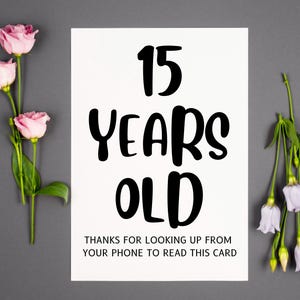 Jolie carte de joyeux anniversaire du 15e anniversaire, carte de voeux de 15 ans, cadeau du 15e anniversaire, anniversaire d'adolescent, 15 ans