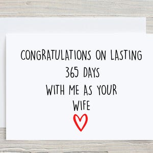 Tarjeta de primer aniversario para esposo, tarjeta de primer aniversario para él, tarjeta de primer año de casados, tarjeta de primer año juntos, tarjeta divertida de casados