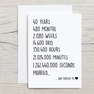 Cartão de 40º aniversário para marido, cartão de aniversário de 40 anos para ele, cartão de 40 anos de casados, cartão de 40 anos juntos, cartão engraçado de casados