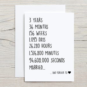 夫への3周年記念カード、彼への3年記念日カード、結婚3年目の面白いカード、付き合って3年目のカード、結婚3年目の面白いカード