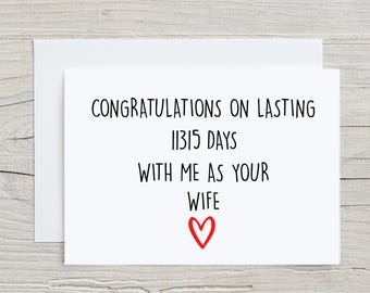 Tarjeta de 31 aniversario para esposo, tarjeta de 31 años de aniversario para él, tarjeta de 31 años de casados, tarjeta de 31 años juntos, tarjeta divertida de casados