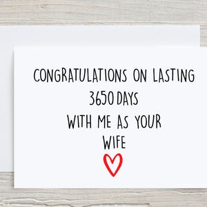Carte de 10 ans pour mari, carte de 10 ans pour lui, carte de mariage de 10 ans, carte de 10 ans ensemble, carte de mariage amusante