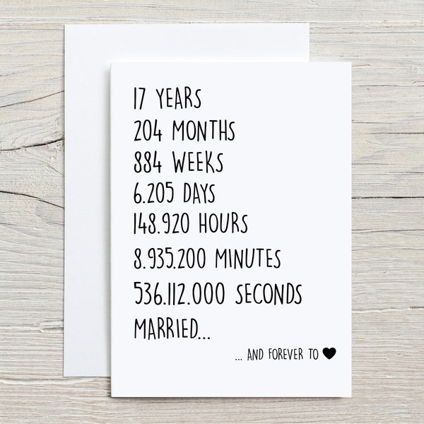 17th Anniversary Card For Husband, 17 years Anniversary Card For Him, 17 years Married Card, 17 years Together Card, Funny Married Card
