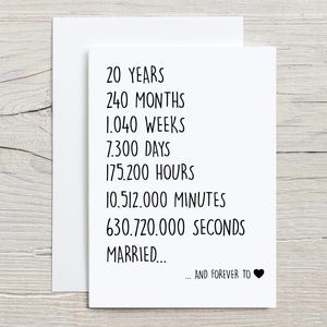 Cartão de 20º aniversário para marido, cartão de 20º aniversário para ele, cartão de 20 anos de casados, cartão de 20 anos juntos, cartão engraçado de casados