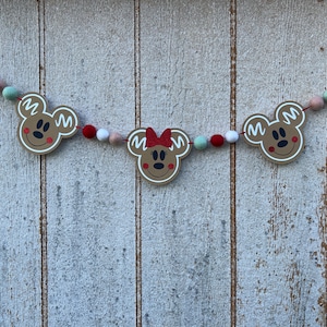 Mickey and Minnie Pom Pom Gingerbread Garland | Mickey and Minnie Christmas | Disney Christmas | Christmas Garland
