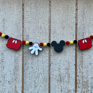 Mickey Pom Pom Garland | Disney Pom Pom Garland | Mickey Garland | Disney Garland | Photo Prop | Party Decor | Mickey Decor