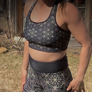 Sports bra with sacred geometry festival style