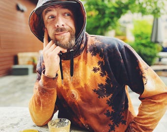 Moletom com capuz Geometria Sagrada Fractal, Mandala do Nascer do Sol Laranja, Estilo Psicodélico de Festival Hippie
