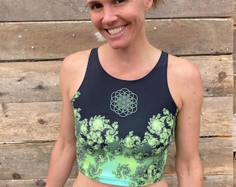Crop top flower of life fractal sacred geometry for yoga, festivals, costume party, hippy style sacred geometry flower of life womens top