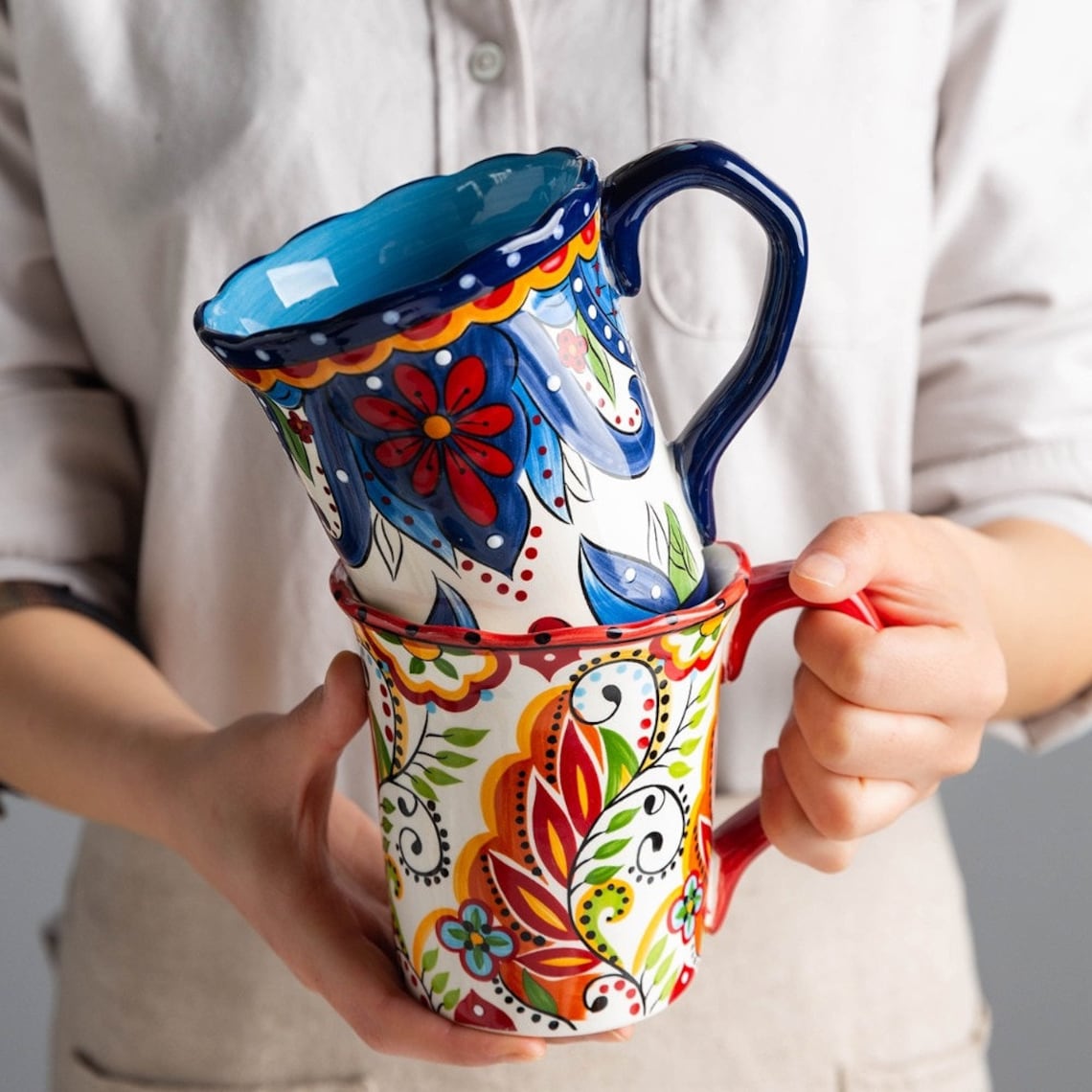 500ml Large Bohemian Mug Ceramic Mark Cup Breakfast Coffee Etsy