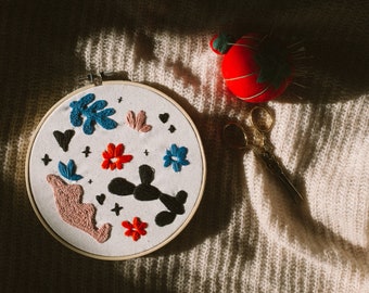 Abstract Cactus Embroidery Hoop | Finished Embroidery Hoop | Retro Abstract Cactus Hoop