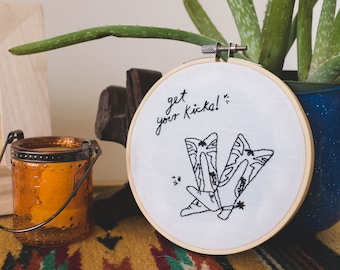 Get Your Kicks Embroidery | Route 66 Hand Embroidered Hoop | Southwest Style Embroidery