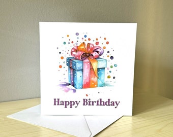 Watercolour Present Happy Birthday Card