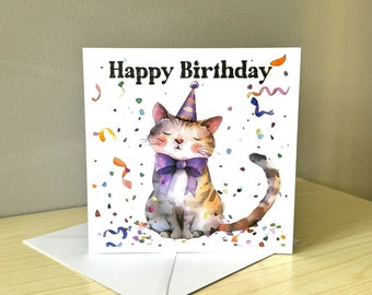 Happy Birthday Party Cat Card