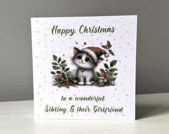 Kitten Sibling & Their Girlfriend Christmas Card - Non-Binary LGBTQ+ Cards