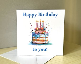 Watercolour Cake Happy Birthday Card