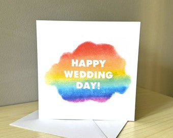 Rainbow Cloud Happy Wedding Day Card - Same Sex LGBTQ+