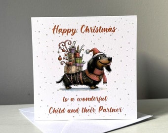 Dachshund Child & Their Partner Christmas Card - Non-Binary LGBTQ+ Cards