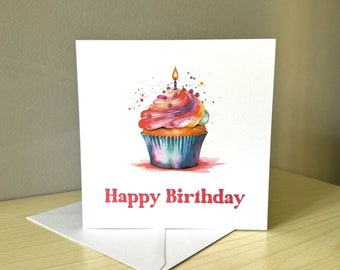 Rainbow Cupcake Happy Birthday Card