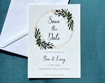 Save The Dates - Watercolour & Gold Wreath Design