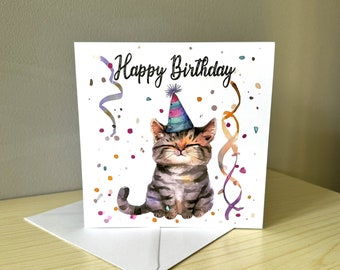 Happy Birthday Party Cat Card