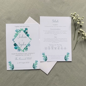 Watercolor Print Wedding Invitation Classic Blue Eucalyptus Design
