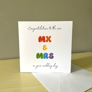 Rainbow Mx & Mrs Wedding Card - Niet-binair, hetzelfde geslacht en LGBTQ+ vriendelijk