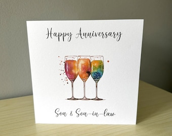 Rainbow Champagne Son & Son-in-law Anniversary Card - Same Sex LGBTQ+