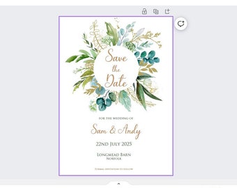 Digital Download - Watercolor Blue Floral Save The Date