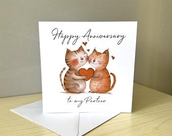 Happy Anniversary Cats Card Partner/Husband/Wife- Same Sex LGBTQ+ Friendly