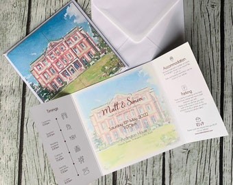 Watercolour Venue Gatefold Wedding Invitation